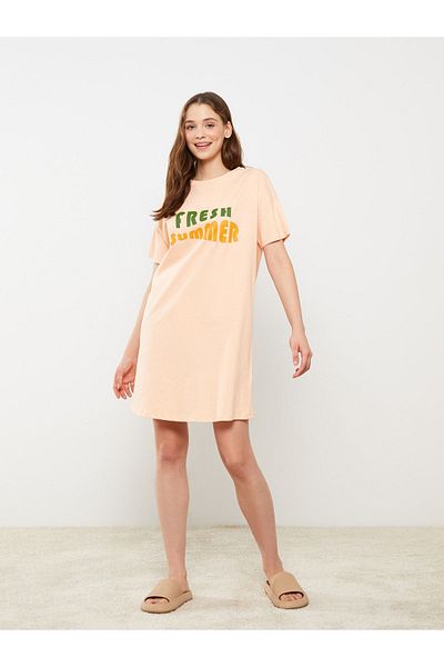 LC Waikiki Women's Nightgown - Crew Neck, Printed, Short Sleeve