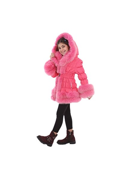janbely Pembe Kapüşonlu Çocuk Montu