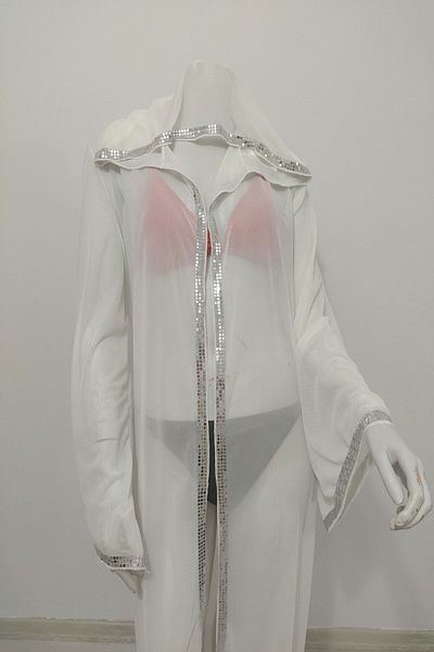 MaSoMi White Hooded Sequin Embroidered Long Pareo