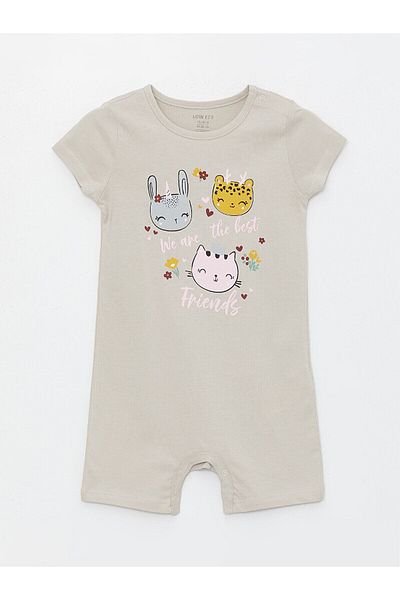 LC Waikiki Crew Neck Short Sleeve Printed Cotton Baby Girl Romper