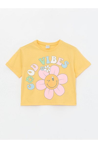 LC Waikiki LCW Kids Girls - тениска с щампа с кръгло деколте и къс ръкав