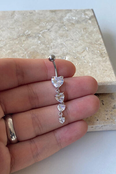 Jaida Moda Kadın Gri Zirkon Kalp Sallantılı Çelik Göbek Piercing