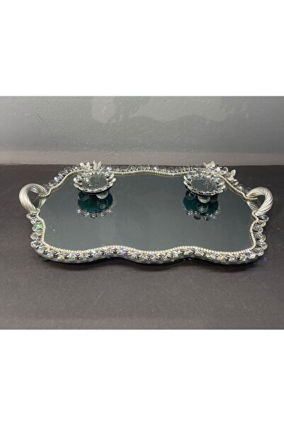 Peramari Decorative Crystal Glass Mirror Cloud Presentation Tray Silver