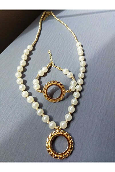 GEZERGOLD TAKI dorikalı incili yarım kolye yarım bileklik 22ayar altın kaplam...