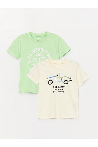 LC Waikiki LCW Baby Baby Boy T-Shirt - Crew Neck, Short Sleeve, Printed, Set of 2