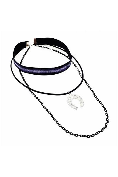 Bijustore Silver Embroidery Black Velvet Horseshoe Choker Necklace
