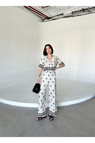 Lusin Premium Linen Set - Lined Crop Blouse and Trousers, Ecru