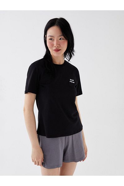 LC Waikiki Tricou cu mânecă scurtă imprimat cu decolteu rotund pentru femei