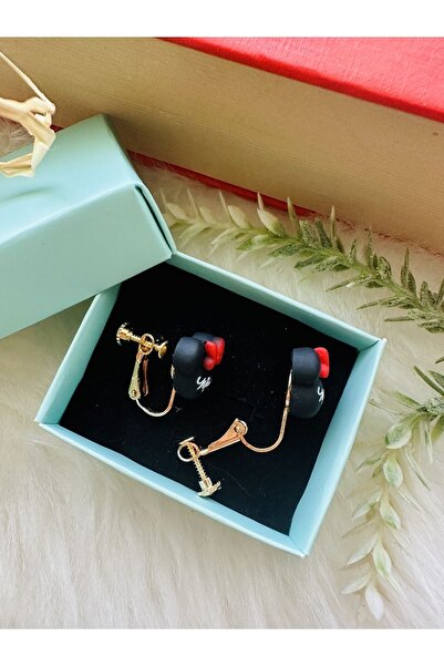 1PARÇAMAVİ Minnie mouse vidalı klipsli çocuk küpesi - delik gerektirmeyen küpe