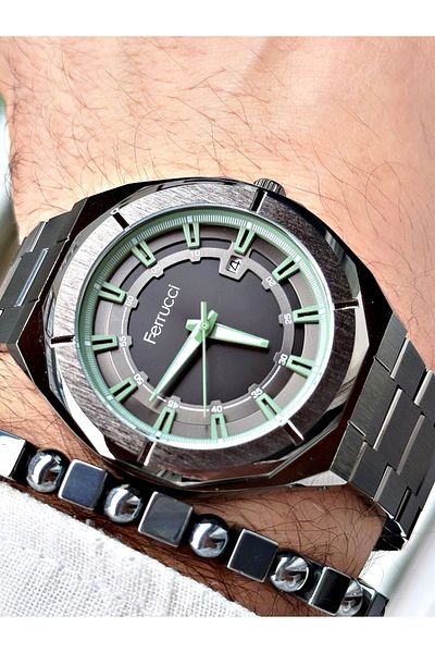 Ferrucci Men's Wristwatch and Bracelet - Smoke Color, Steel Cord, Gift
