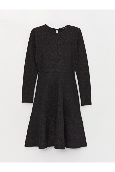 LC Waikiki Bisiklet Yaka Parlak Görünümlü Uzun Kollu Hamile Elbise