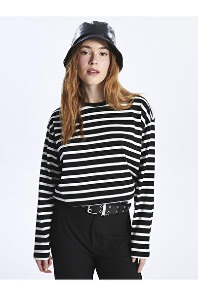 LC Waikiki Γυναικεία μακρυμάνικα φούτερ XSIDE με ριγέ λαιμόκοψη