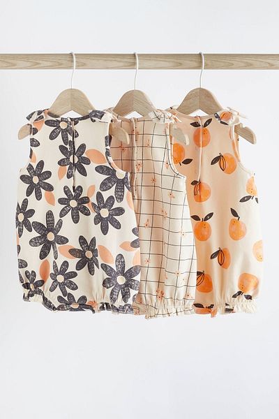 Next Baby 100% Cotton Orange Floral 3-Piece Romper Set