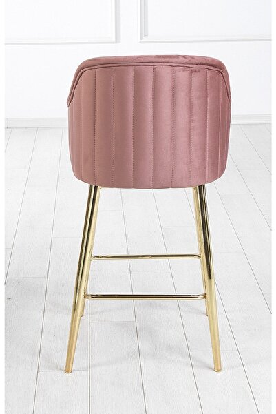 Pİ MOBİLYA 1 Adet Perry Ada Mutfak Ve Bar Sandalyesi - Bar Taburesi - Silinebilir Babyface Kumaş - Gold Ayak