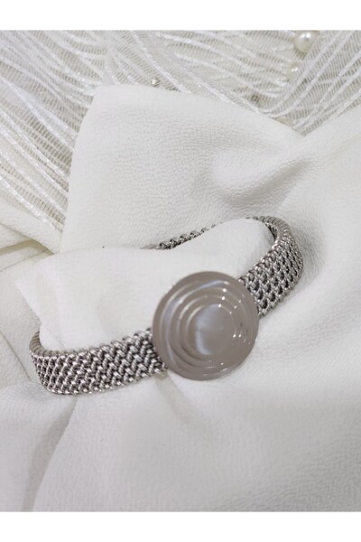 Aylish Bijuteri Steel Bracelet - Silver Round Patterned