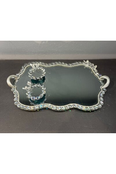 Peramari Decorative Crystal Glass Mirror Cloud Presentation Tray Silver