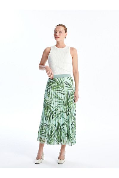 LC Waikiki Gemusterter Chiffonrock für Damen - LCW, elastische Taille