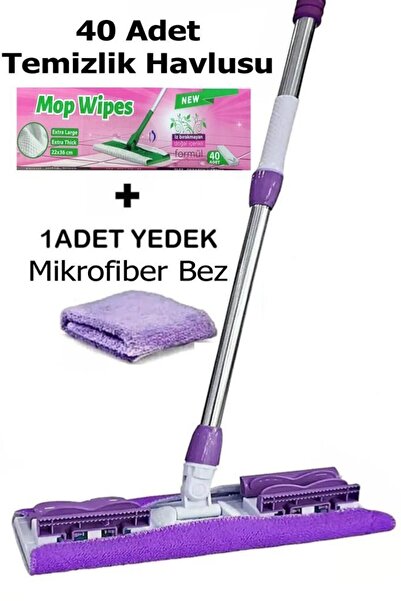 abnturk 40 adet Süper Islak Havlu Hediyeli Yer Cam Silme Mopu Mikrofiber Yede...