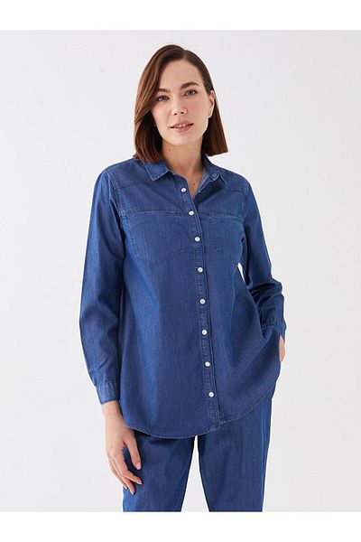 LC Waikiki Guler cămașă, cu mânecă lungă, tunică de jeans pentru femei