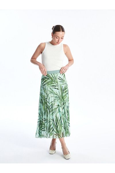 LC Waikiki Gemusterter Chiffonrock für Damen - LCW, elastische Taille