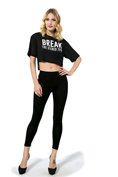 Besttrend Kadın Siyah Likralı Viscon Tayt