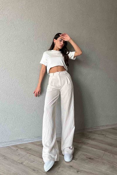 Seda Yalçın Atelier Beige Striped Tnsl Fabric Trousers