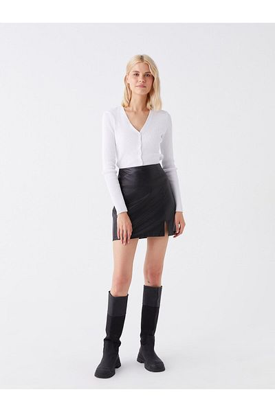 LC Waikiki LCW Casual Slim Fit, egyenes bőr megjelenésű női szoknya
