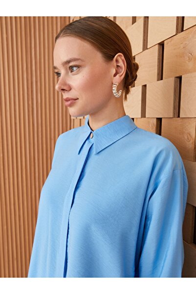 LC Waikiki Lcw Modest Plain Long Sleeve Oversize Women's Shirt Tunic (S3)