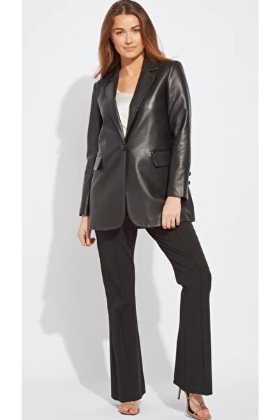 janbely Siyah Blazer Deri Ceket