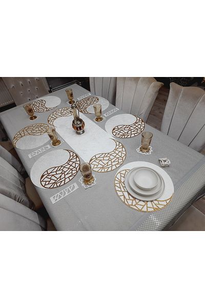 SEHARA Piele din catifea brodata - 1 pasaj (100x33cm)/6 portii (34cm)/6 suporturi/6 suporturi pentru linguri
