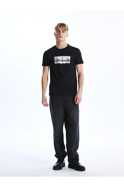 LC Waikiki Ανδρικό μπλουζάκι LCW Casual Crew με κοντό μανίκι με εμπριμέ χτενισμένο βαμβάκι