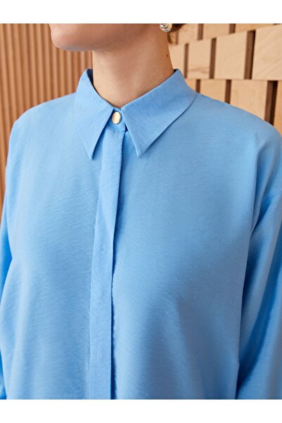 LC Waikiki Lcw Modest Plain Long Sleeve Oversize Women's Shirt Tunic (S3)