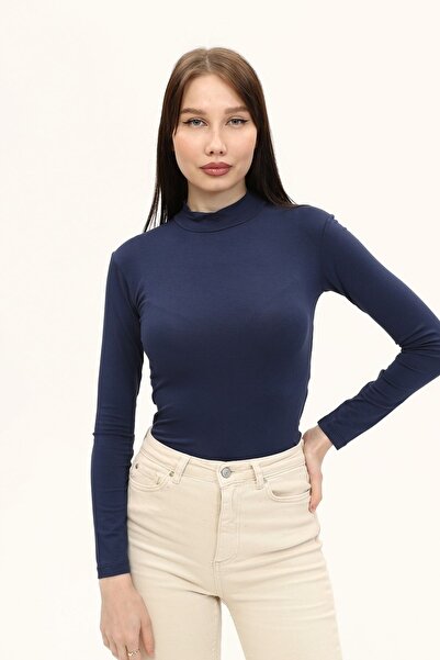 LAENT Γυναικείο μακρυμάνικο κορμάκι με γιακά Navy Blue