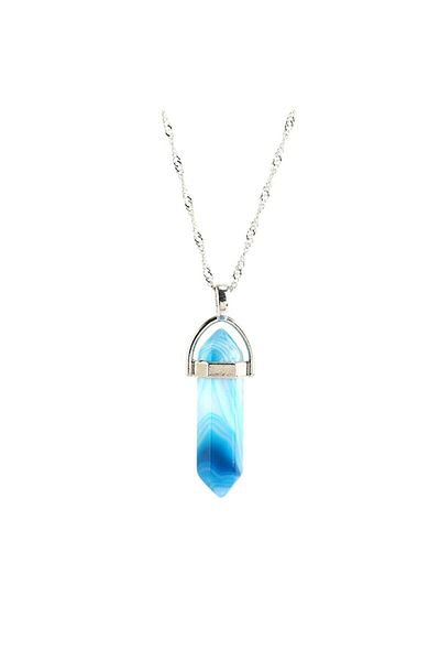 Armis Blue Agate Stone Natural Stone Pandula Necklace Natural Stone Including Chain