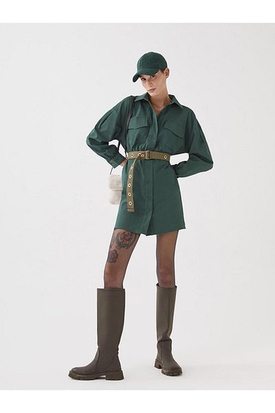 LC Waikiki Γυναικείο πουκάμισο LCW Casual μονόχρωμο μακρυμάνικο φόρεμα