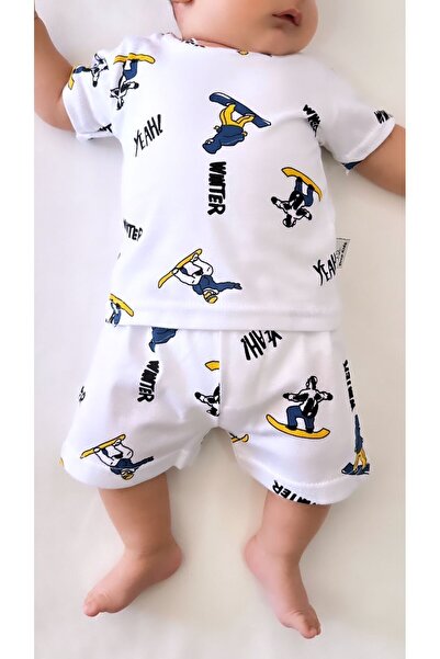 Drop Kids Bebek Pijama Takımı Kısakol Şort Kaykay Desen %100 Pamuk Yenidoğam