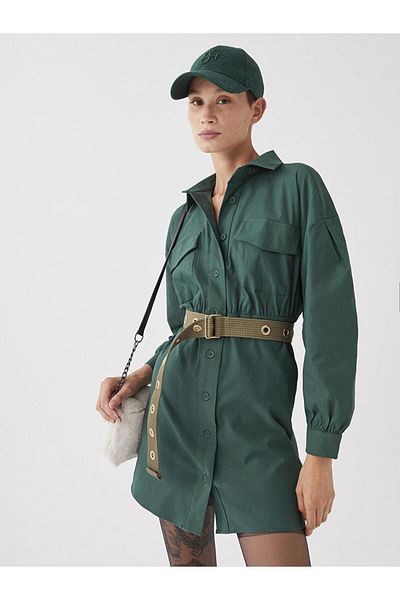 LC Waikiki Γυναικείο πουκάμισο LCW Casual μονόχρωμο μακρυμάνικο φόρεμα