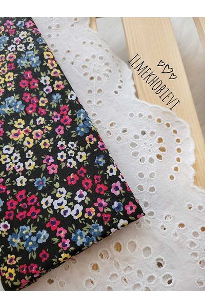 ilmekhobievi Poplin Fabric Flower Pattern Black Background 100% Cotton 50×170 cm (1 Piece)