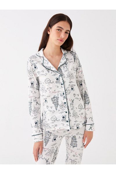 LC Waikiki Shirt Collar New Year Themed Long Sleeve Women's Pajama Set