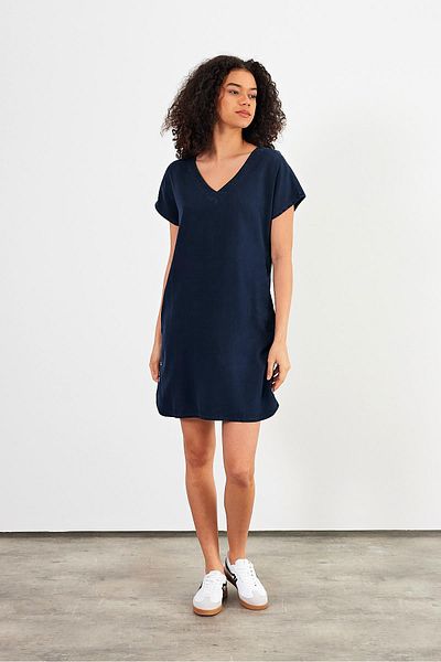VENA Rochie de damă Helly Blue, neagră, cu decolteu în V, cu mâneci scurte, în jean, Lyocell