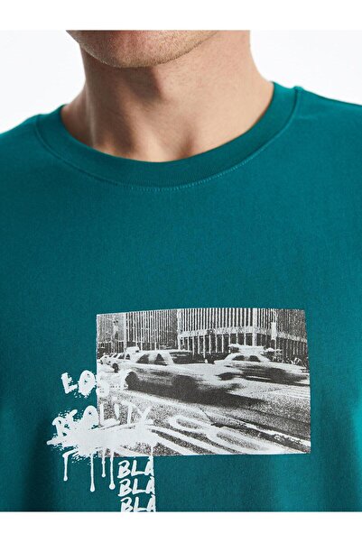 LC Waikiki Ανδρικό χτενισμένο βαμβακερό μπλουζάκι XSIDE - Crew λαιμόκοψη, κοντό μανίκι, εμπριμέ