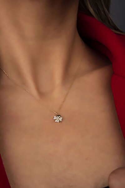 Altınaşkı Taşlı Yonca Hayalet Altın Kolye