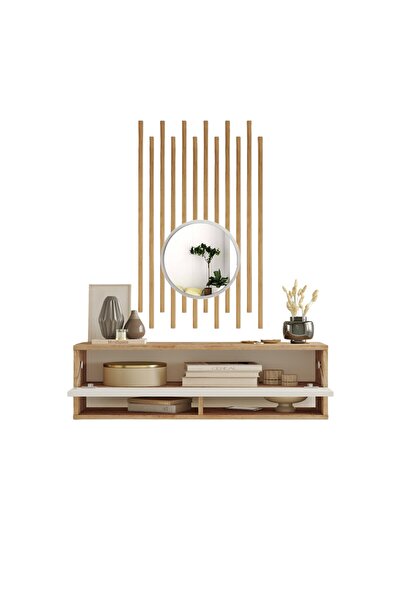 L'occi Concept Ledder Aynalı Dresuar Ahşap Çıtalı Set Çam-Beyaz LE13-AW