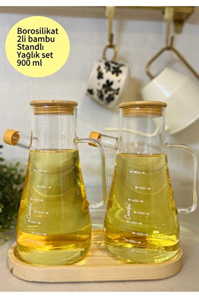 ataşbey Bambu Kapaklı Ve Bambu Altlıklı Borosilikat Cam Yağdanlık Yağlık Sirk...