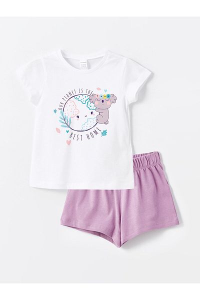 LC Waikiki Baby Girl's Crew Neck Printed Shorts Pajama Set