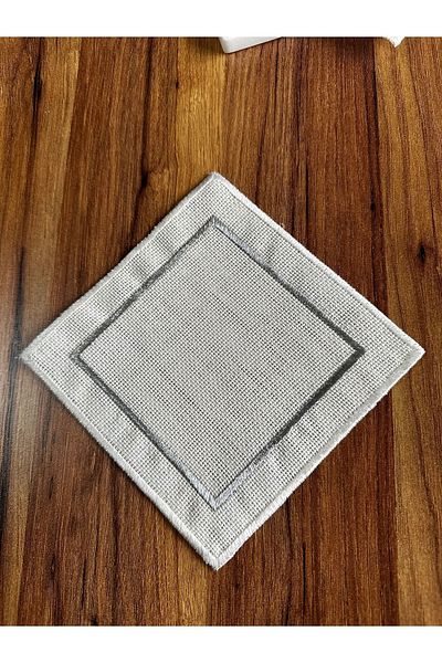 NURHAN HOME COLLECTION 6 Pieces Silver Embroidered Square Cocktail Serving Napkin Suitable for Etamine Processing