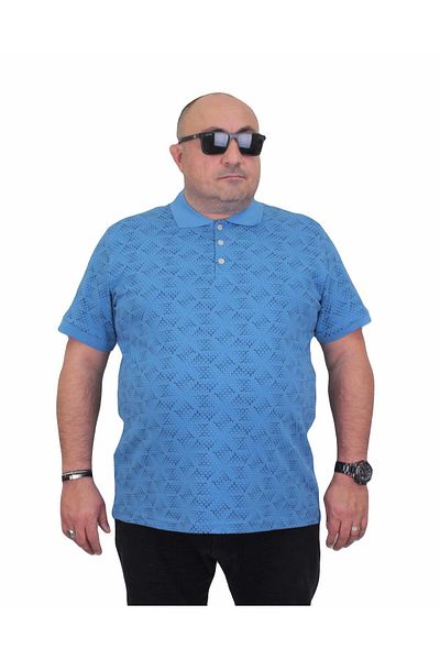 MocGrande Tricou cu imprimeu triunghi cu gât polo pentru bărbați - 24450 ALBASTRU