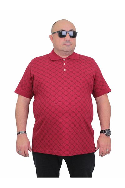 MocGrande Large Size Men's Polo Collar T-Shirt - Square 24452 Claret Red