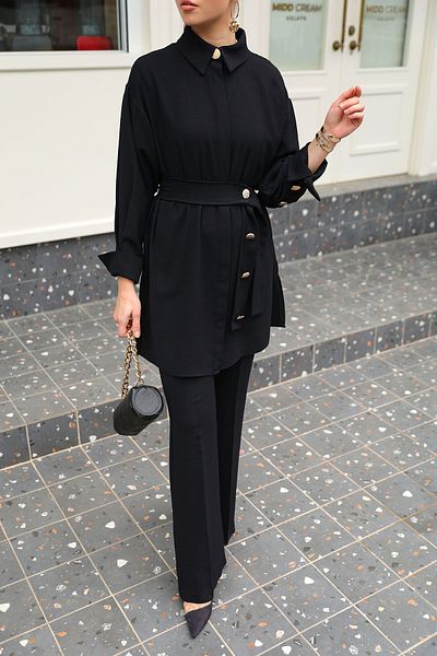 Melike Tatar BLACK Crepe Shirt Suit 32-2002