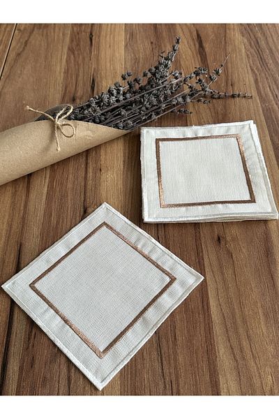 Nurhanhome 6 Pieces Bronze and Ecru embroidered square Cocktail Serving Napkin